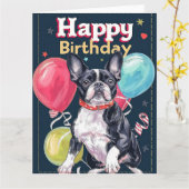 Boston Terrier mit Balloons Karte (Gelbe Blume)