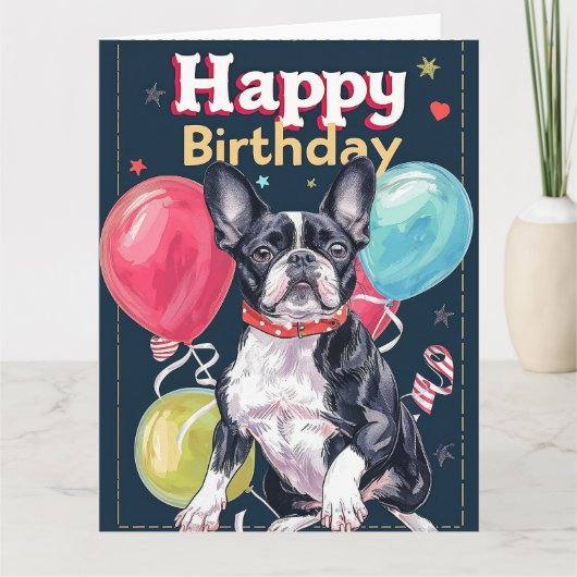 Boston Terrier mit Balloons Karte (Vorderseite)