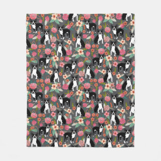 Boston-Terrier mit Blumen - Hunde und Blumen Fleecedecke