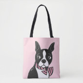 Boston-Terrier mit Bogen-Krawatten-hellrosa Tasche (Vorderseite)