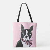 Boston-Terrier mit Bogen-Krawatten-hellrosa Tasche (Rückseite)
