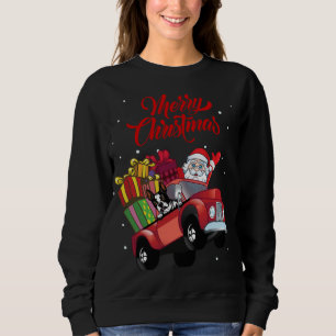Boston Terrier mit dem Weihnachtsmann in Red Truck Sweatshirt