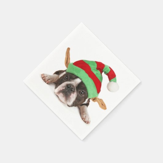 Boston Terrier mit einem Weihnachtshut Serviette (Ecke)