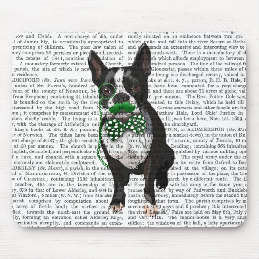 Boston Terrier mit grünem Mustache und Spott Mousepad (Vorne)