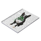 Boston Terrier mit grünem Mustache und Spott Notizblock (Linke Seite)