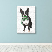 Boston Terrier mit grünem Schnurrbart und Gepunkte Leinwanddruck (Insitu (Holzboden))