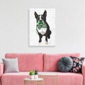 Boston Terrier mit grünem Schnurrbart und Gepunkte Leinwanddruck (Insitu (Wohnzimmer))