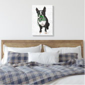 Boston Terrier mit grünem Schnurrbart und Gepunkte Leinwanddruck (Insitu (Schlafzimmer))