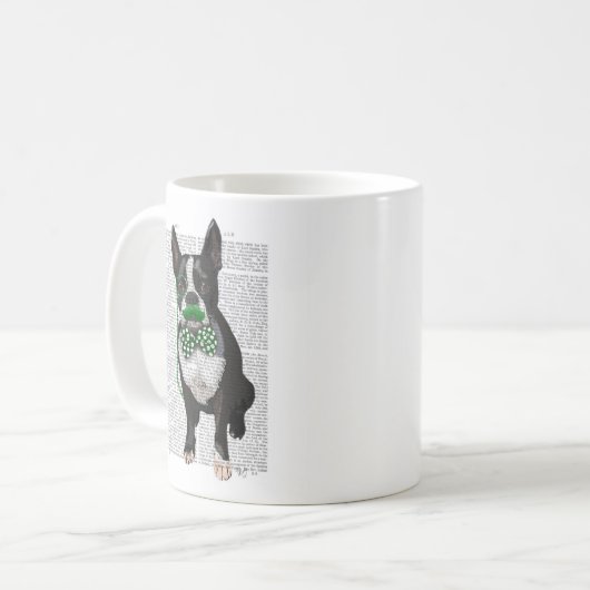 Boston Terrier mit grünem Schnurrbart und Spott 2 Kaffeetasse (Vorderseite Links)