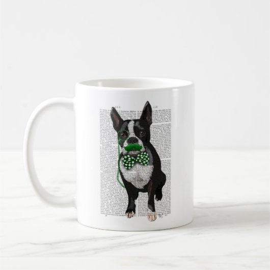 Boston Terrier mit grünem Schnurrbart und Spott 2 Kaffeetasse (Links)