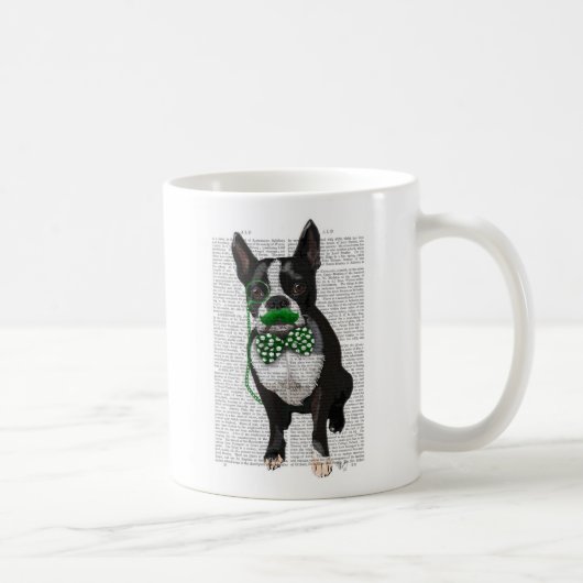 Boston Terrier mit grünem Schnurrbart und Spott 2 Kaffeetasse (Rechts)