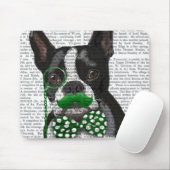 Boston Terrier mit grünem Schnurrbart und Spott 2 Mousepad (Mit Mouse)
