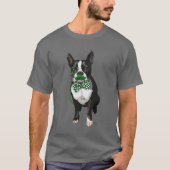 Boston Terrier mit grünem Schnurrbart und Spott T-Shirt (Vorderseite)