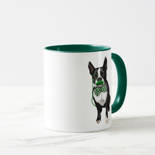 Boston Terrier mit grünem Schnurrbart und Spott Tasse (VorderseiteRechts)