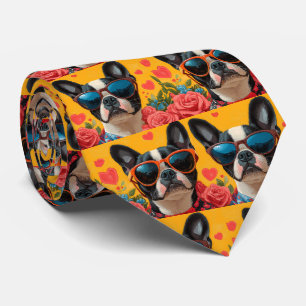 Boston Terrier mit Herz Rosen Valentinstag Krawatte