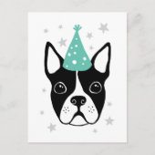 Boston Terrier mit Party, der Happy Birthday Card Einladungspostkarte (Vorderseite)