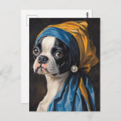 Boston Terrier mit Pearl Earring Parody Postkarte (Vorne/Hinten)