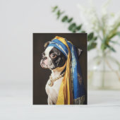 Boston Terrier mit Pearl Necklace Postkarte (Stehend Vorderseite)