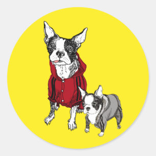 Boston Terrier mit Puppy in Track-Anzugs-Sticker Runder Aufkleber