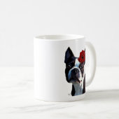 Boston Terrier mit Rose auf Head Kaffeetasse (VorderseiteRechts)