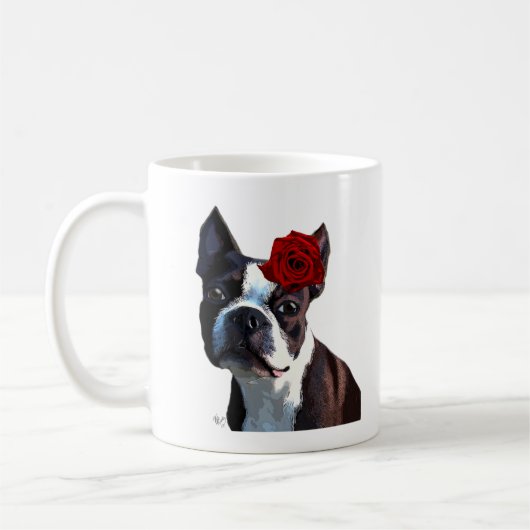 Boston Terrier mit Rose auf Head Kaffeetasse (Links)