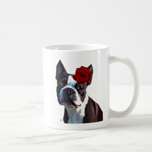 Boston Terrier mit Rose auf Head Kaffeetasse (Rechts)