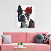 Boston Terrier mit Rose auf Head Leinwanddruck (Insitu (Wohnzimmer))