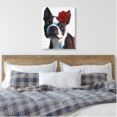 Boston Terrier mit Rose auf Head Leinwanddruck (Insitu (Schlafzimmer))