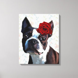 Boston Terrier mit Rose auf Head Leinwanddruck