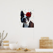 Boston Terrier mit Rose auf Head Poster (Küche)