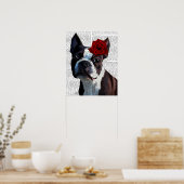 Boston Terrier mit Rose auf Head Poster (Küche)