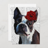 Boston Terrier mit Rose auf Head Postkarte (Vorne/Hinten)
