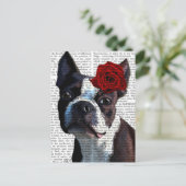 Boston Terrier mit Rose auf Head Postkarte (Stehend Vorderseite)