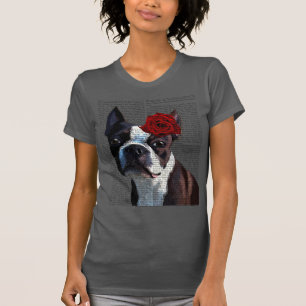 Boston Terrier mit Rose auf Head T-Shirt