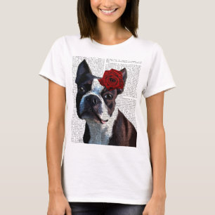 Boston Terrier mit Rose auf Head T-Shirt