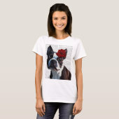 Boston Terrier mit Rose auf Head T-Shirt (Vorne ganz)