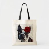 Boston Terrier mit Rose auf Head Tragetasche (Vorne)