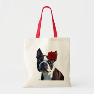 Boston-Terrier mit Rose auf Kopf 2 Tragetasche