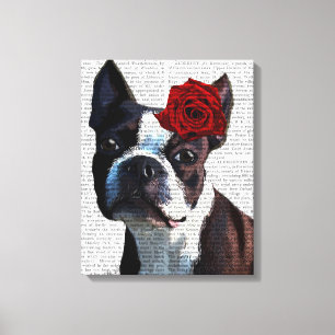 Boston-Terrier mit Rose auf Kopf Leinwanddruck