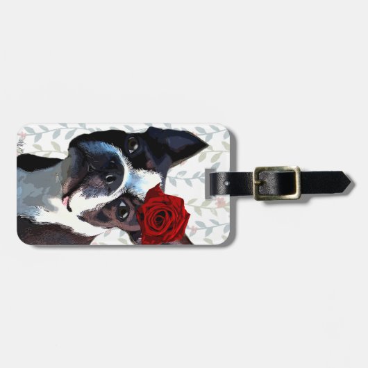 Boston Terrier mit Rose auf Nummer 2 Gepäckanhänger (Vorderseite horizontal)
