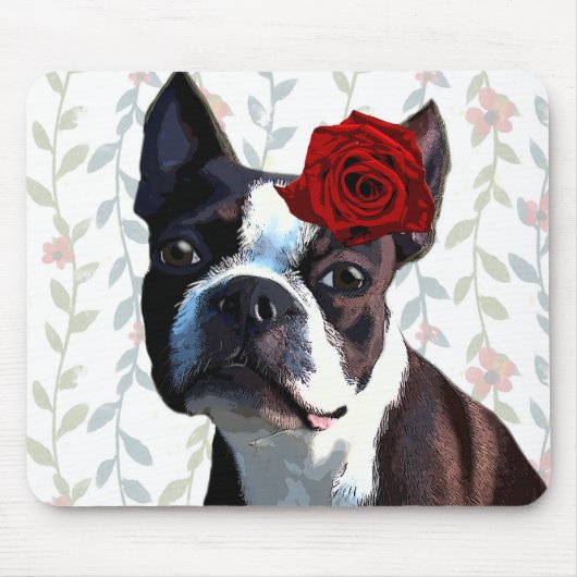 Boston Terrier mit Rose auf Nummer 2 Mousepad (Vorne)
