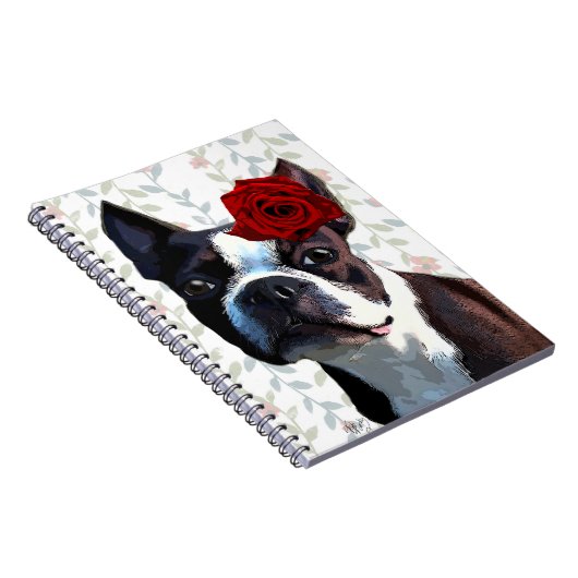 Boston Terrier mit Rose auf Nummer 2 Notizblock (Rechte Seite)