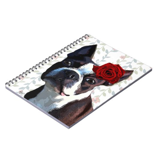 Boston Terrier mit Rose auf Nummer 2 Notizblock (Linke Seite)