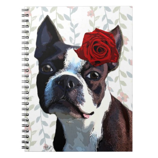 Boston Terrier mit Rose auf Nummer 2 Notizblock (Vorderseite)