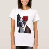 Boston Terrier mit Rose auf Nummer 2 T-Shirt (Vorderseite)