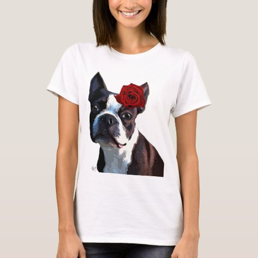 Boston Terrier mit Rose auf Nummer 2 T-Shirt (Vorderseite)