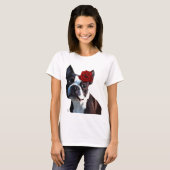 Boston Terrier mit Rose auf Nummer 2 T-Shirt (Vorne ganz)