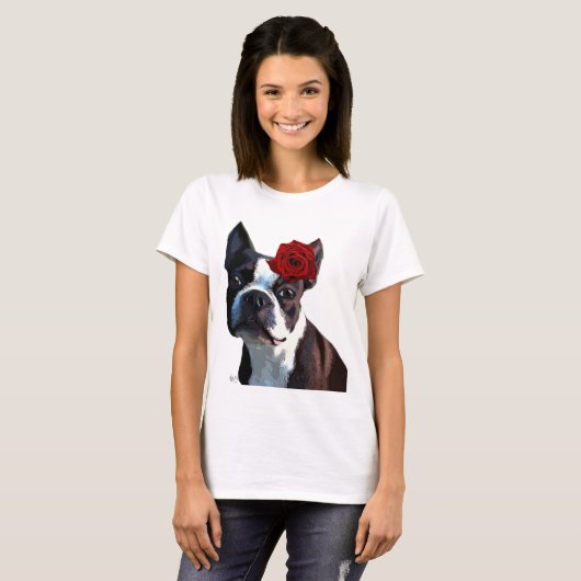 Boston Terrier mit Rose auf Nummer 2 T-Shirt (Vorne ganz)