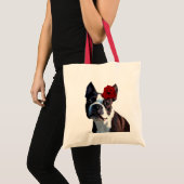 Boston Terrier mit Rose auf Nummer 2 Tragetasche (Vorderseite (Produkt))
