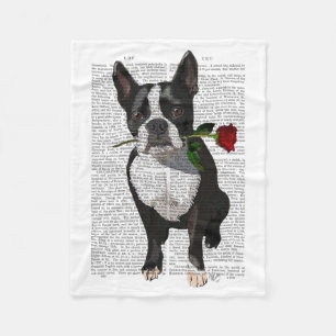 Boston Terrier mit Rose im Mund Fleecedecke